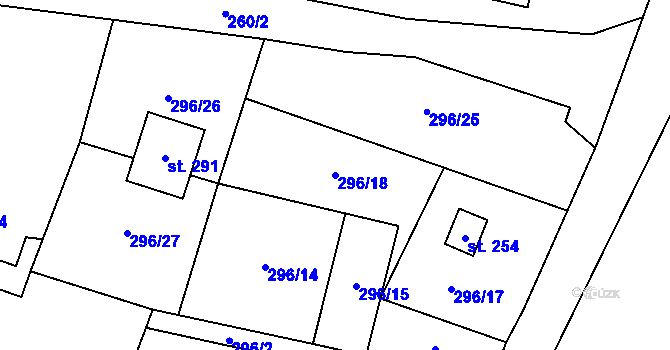 Parcela st. 296/18 v KÚ Valšov, Katastrální mapa