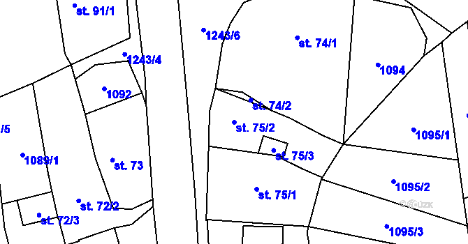 Parcela st. 75/2 v KÚ Valšovice, Katastrální mapa