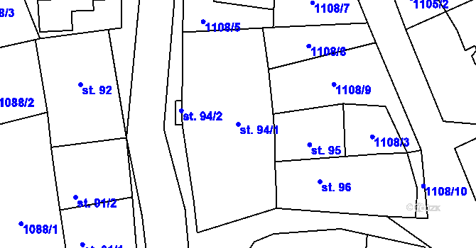 Parcela st. 94/1 v KÚ Valšovice, Katastrální mapa
