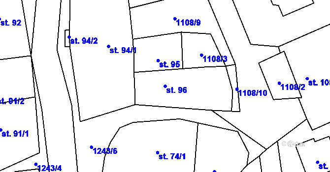 Parcela st. 96 v KÚ Valšovice, Katastrální mapa