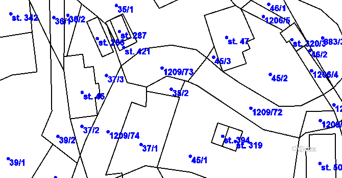 Parcela st. 35/2 v KÚ Valteřice v Krkonoších, Katastrální mapa