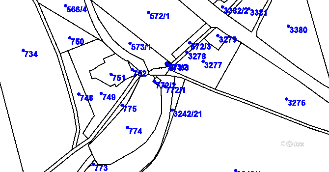 Parcela st. 772/1 v KÚ Úvaly u Valtic, Katastrální mapa