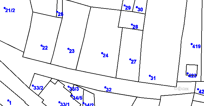 Parcela st. 24 v KÚ Úvaly u Valtic, Katastrální mapa