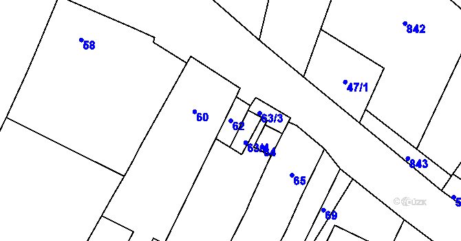 Parcela st. 62 v KÚ Úvaly u Valtic, Katastrální mapa