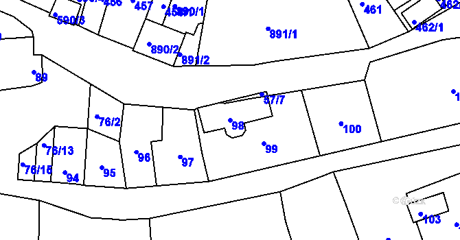 Parcela st. 98 v KÚ Úvaly u Valtic, Katastrální mapa