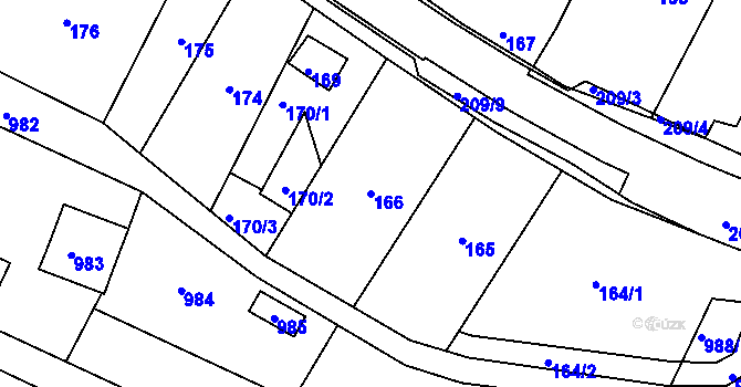 Parcela st. 166 v KÚ Úvaly u Valtic, Katastrální mapa