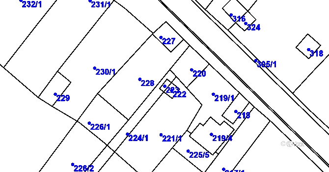 Parcela st. 223 v KÚ Úvaly u Valtic, Katastrální mapa