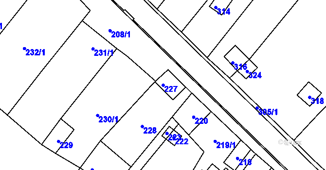 Parcela st. 227 v KÚ Úvaly u Valtic, Katastrální mapa