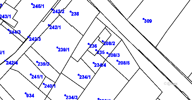 Parcela st. 235 v KÚ Úvaly u Valtic, Katastrální mapa