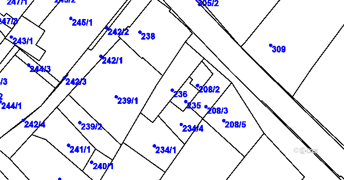 Parcela st. 236 v KÚ Úvaly u Valtic, Katastrální mapa