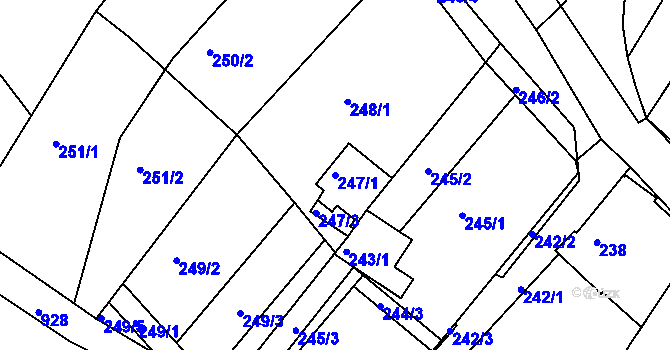 Parcela st. 247/1 v KÚ Úvaly u Valtic, Katastrální mapa