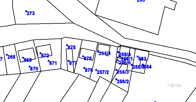 Parcela st. 257/1 v KÚ Úvaly u Valtic, Katastrální mapa