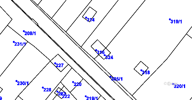 Parcela st. 316 v KÚ Úvaly u Valtic, Katastrální mapa