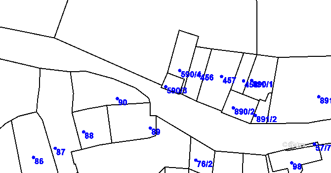Parcela st. 590/3 v KÚ Úvaly u Valtic, Katastrální mapa
