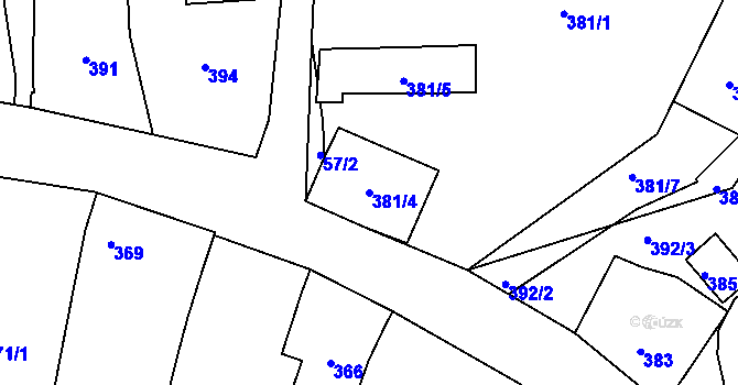 Parcela st. 381/4 v KÚ Úvaly u Valtic, Katastrální mapa