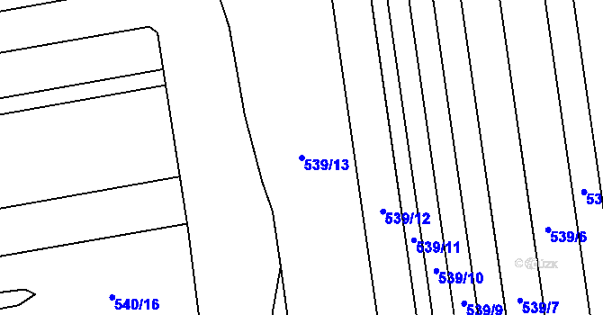 Parcela st. 539/13 v KÚ Úvaly u Valtic, Katastrální mapa