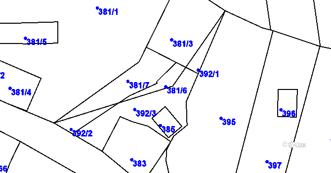 Parcela st. 381/6 v KÚ Úvaly u Valtic, Katastrální mapa