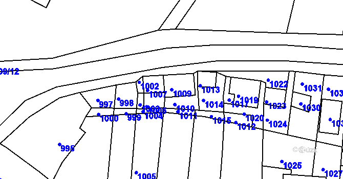 Parcela st. 1009 v KÚ Úvaly u Valtic, Katastrální mapa