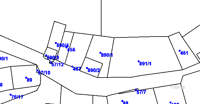 Parcela st. 890 v KÚ Úvaly u Valtic, Katastrální mapa