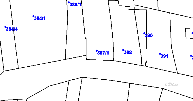 Parcela st. 387/1 v KÚ Úvaly u Valtic, Katastrální mapa
