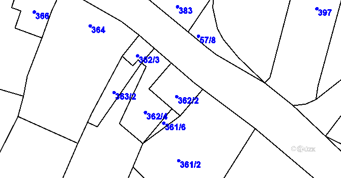 Parcela st. 362/2 v KÚ Úvaly u Valtic, Katastrální mapa