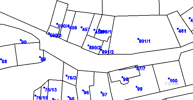 Parcela st. 890/2 v KÚ Úvaly u Valtic, Katastrální mapa
