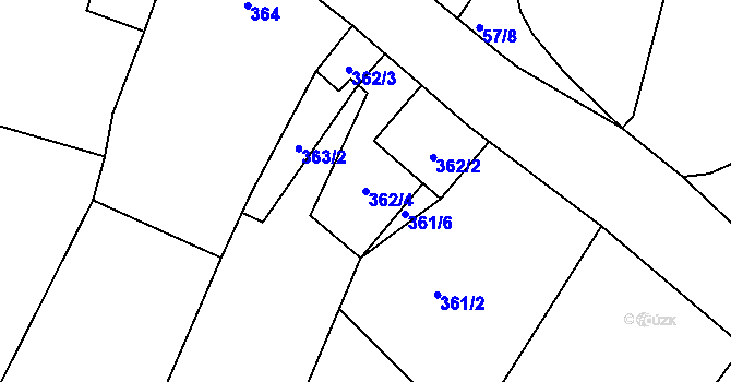 Parcela st. 362/4 v KÚ Úvaly u Valtic, Katastrální mapa