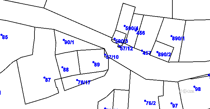 Parcela st. 57/10 v KÚ Úvaly u Valtic, Katastrální mapa