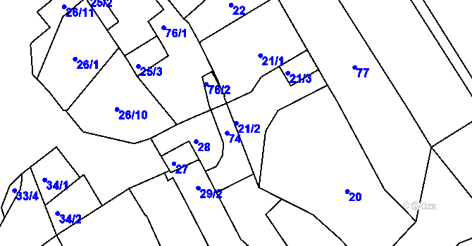 Parcela st. 21/2 v KÚ Valtice, Katastrální mapa