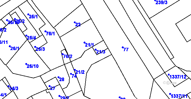 Parcela st. 21/3 v KÚ Valtice, Katastrální mapa