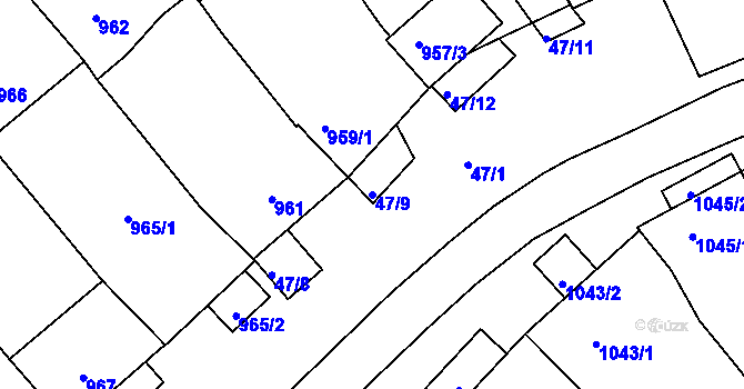 Parcela st. 47/9 v KÚ Valtice, Katastrální mapa