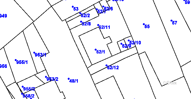 Parcela st. 52/1 v KÚ Valtice, Katastrální mapa