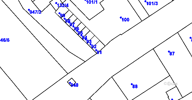 Parcela st. 91 v KÚ Valtice, Katastrální mapa