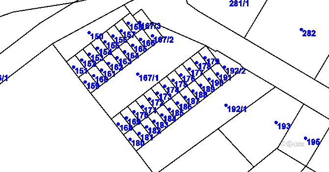 Parcela st. 174 v KÚ Valtice, Katastrální mapa