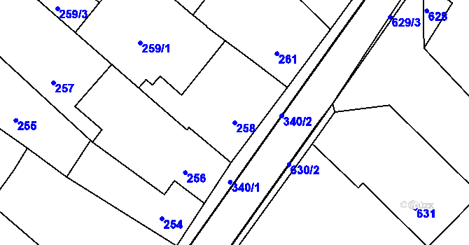 Parcela st. 258 v KÚ Valtice, Katastrální mapa