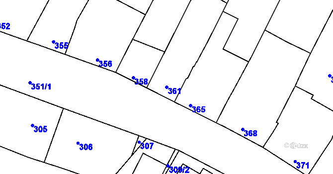 Parcela st. 361 v KÚ Valtice, Katastrální mapa