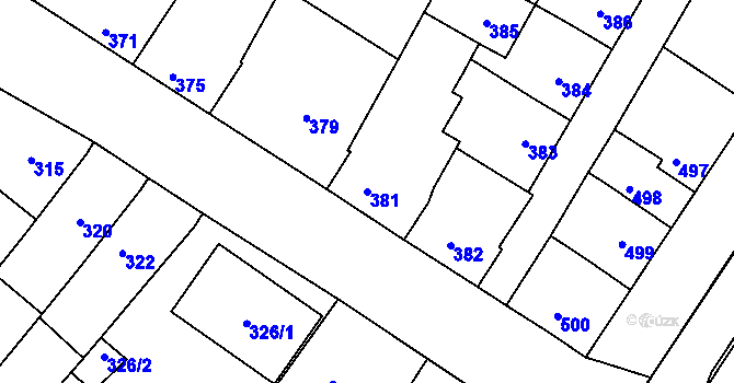 Parcela st. 381 v KÚ Valtice, Katastrální mapa