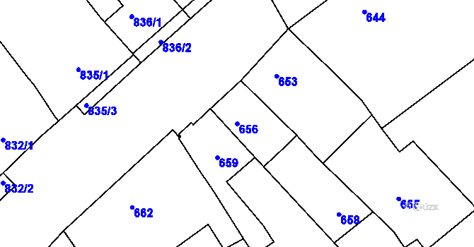 Parcela st. 656 v KÚ Valtice, Katastrální mapa