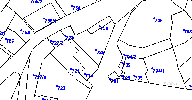 Parcela st. 725 v KÚ Valtice, Katastrální mapa