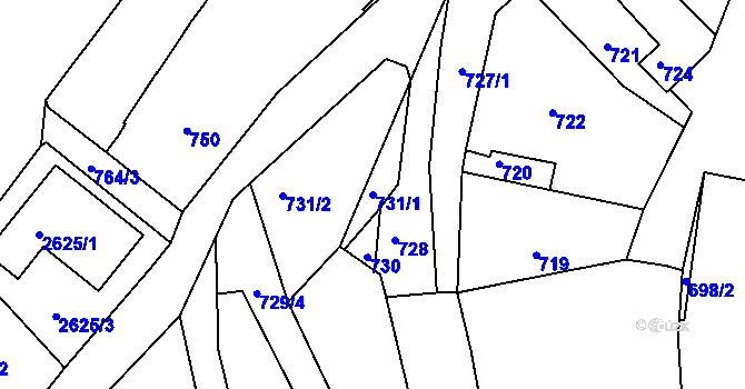 Parcela st. 731/1 v KÚ Valtice, Katastrální mapa