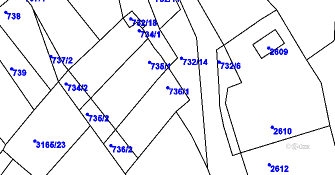Parcela st. 736/1 v KÚ Valtice, Katastrální mapa
