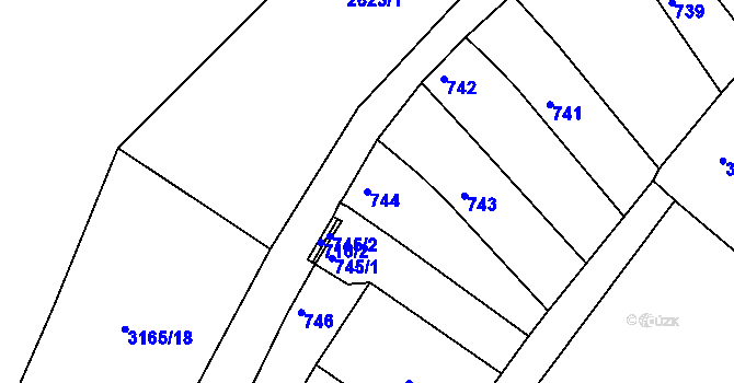 Parcela st. 744 v KÚ Valtice, Katastrální mapa