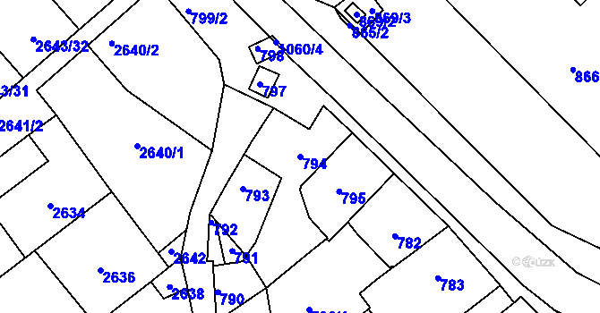 Parcela st. 794 v KÚ Valtice, Katastrální mapa
