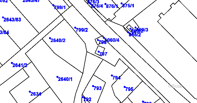 Parcela st. 797 v KÚ Valtice, Katastrální mapa