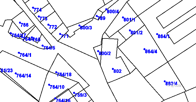 Parcela st. 800/2 v KÚ Valtice, Katastrální mapa