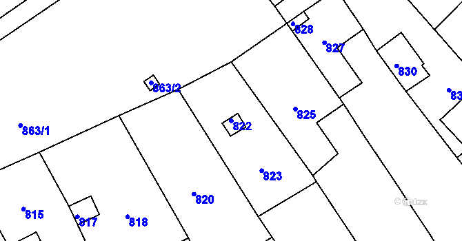 Parcela st. 822 v KÚ Valtice, Katastrální mapa