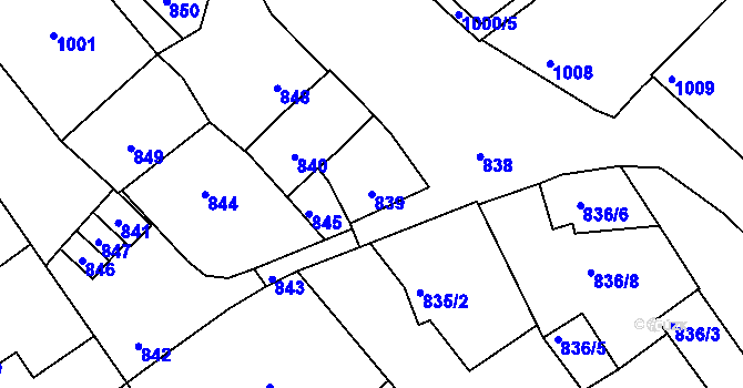 Parcela st. 839 v KÚ Valtice, Katastrální mapa
