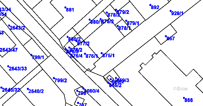 Parcela st. 875/1 v KÚ Valtice, Katastrální mapa