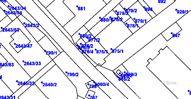 Parcela st. 876/1 v KÚ Valtice, Katastrální mapa