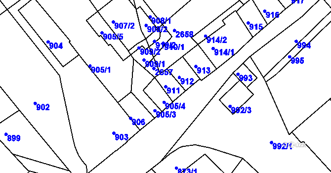 Parcela st. 911 v KÚ Valtice, Katastrální mapa